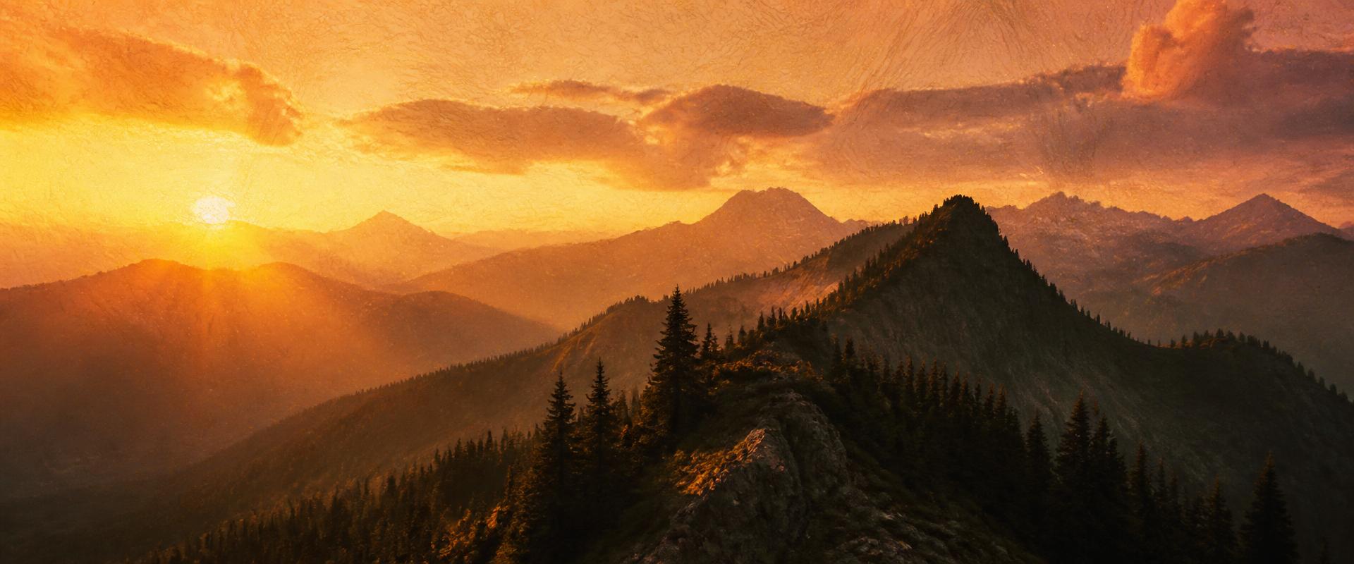 Mountain ridge at golden dawn